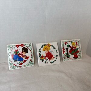 Vintage 1981 JASCO Holidays Christmas Ceramic Tile Coasters / Trivets - Set of 3